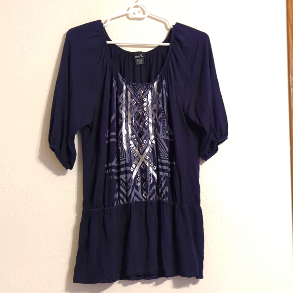 Rue21 Blue Quarter Length Sleeve Top Size L